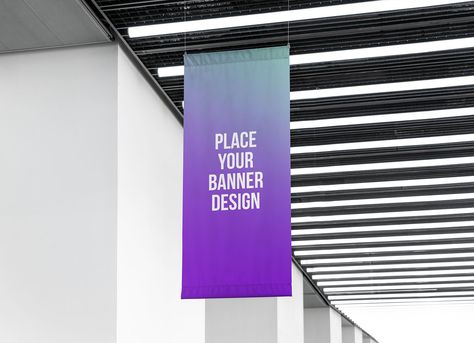 Free Indoor Advertising Hanging Banner Mockup PSD Outdoor Advertising Mockup, Tradeshow Banner, Banner Mockup, Poster Mockup Psd, Indoor Banner, Best Banner Design, Store Banner, Best Banner, Rollup Banner