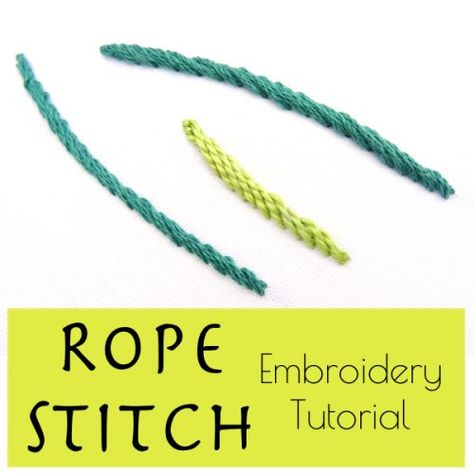 Rope Stitch Different Knitting Stitches, Embroidery Hoop Art Tutorial, Rope Stitch, Embroidery Stitches Flowers, Chain Embroidery, Embroidery Hoop Art Diy, Embroidery Stitches Beginner, French Knot Embroidery, Learning To Embroider