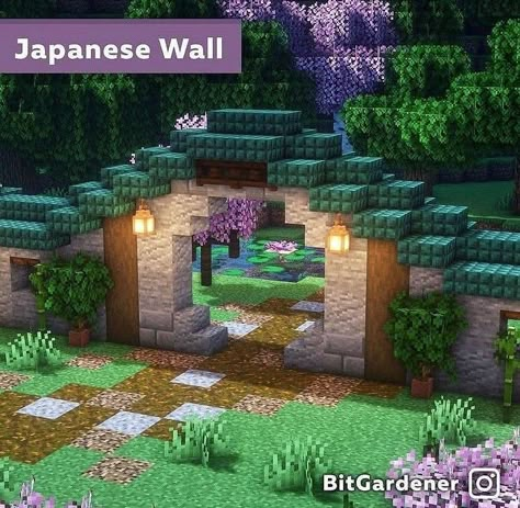 Circle Entrance Minecraft, Minecraft Exterior, Minecraft Wall Designs, Minecraft Japanese House, Minecraft Japanese, Minecraft Garden, Minecraft Wall, Minecraft Decoration, Playing Minecraft