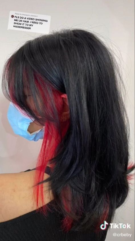 Under Hair Dye, Under Hair Color, Hair Dyed Underneath, Hidden Hair Color, Black Red Hair, Hair Color Underneath, Peekaboo Hair, Red Hair Inspo, Dyed Red Hair