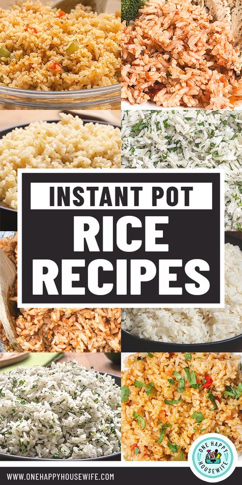 A collection of super easy and delicious Instant Pot Rice Recipes. White rice, brown rice, cilantro lime rice, and more! #instantpot #rice #pressurecooker via @onehappyhousewife Broccoli Asian, Instant Pot Rice Recipes, Chinese Congee, Flavored Rice Recipes, Soup Chinese, Grains Recipes, Jasmine Rice Recipes, Instant Pot Rice, Rice Curry