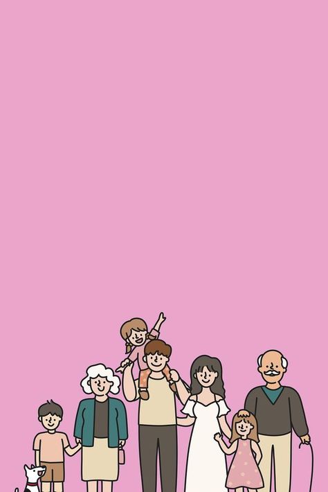 Pink background, big family illustration | free image by rawpixel.com / Techi Big Family Cartoon, Family Aesthetic Wallpaper, Mother Cartoon, Family Grandparents, Project 2025, Family Background, Polaroid Frame, Family Cartoon, Family Frames