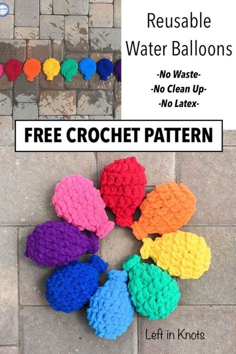 Use this free crochet pattern to make a set of these reusable water balloons in a day for a summer full of fun! This quick project is reusable, eco-friendly, and latex-free! They sell great at craft fairs and make fun gifts and party favors. #crochetwaterballoons #crochetpattern Crochet Water Balloons, Crochet Zig Zag, Crochet Projects To Sell, Reusable Water Balloons, Crochet Quotes, Crochet Craft Fair, Crochet Project Free, Crochet Game, Quick Crochet Projects