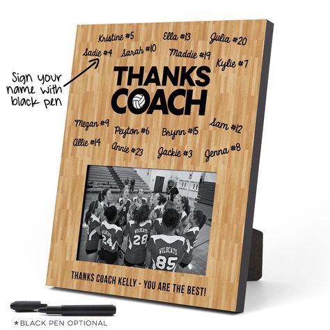 Volleyball Thanks Coach Picture Frame - Thanks Coach (Autograph) Wood Wood Photo Frame | Volleyball Coach Gift Idea Coaches Gifts, Volleyball Party, Volleyball Coach Gifts, Volleyball Design, Volleyball Photos, Volleyball Coach, Volleyball Designs, Softball Gifts, Coaching Teachers