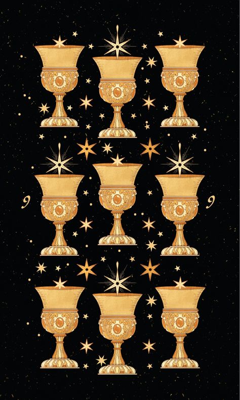 Nine of Cups - Cocorrina Tarot Wallpapers, Nine Of Cups, Ten Of Cups, Three Of Cups, Tarot Poster, Two Of Cups, Inner Happiness, Trusting Again, Tarot Guide