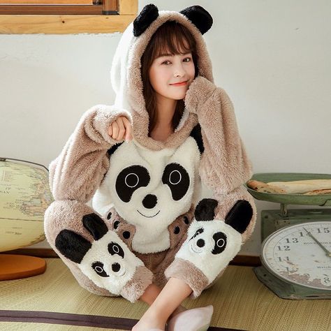 Cute overalls for women are great for the fall season or during the winter season! This Kawaii Panda Hoodie Ears Onesie Pajama Sweater is a cute korean outfits casual for women. Winter Pjs, Winter Loungewear, Cow Costume, Cute Minions, Cute Sleepwear, Pajama Suit, Baby Tees Y2k, Onesie Pajamas, Y2k Baby Tee