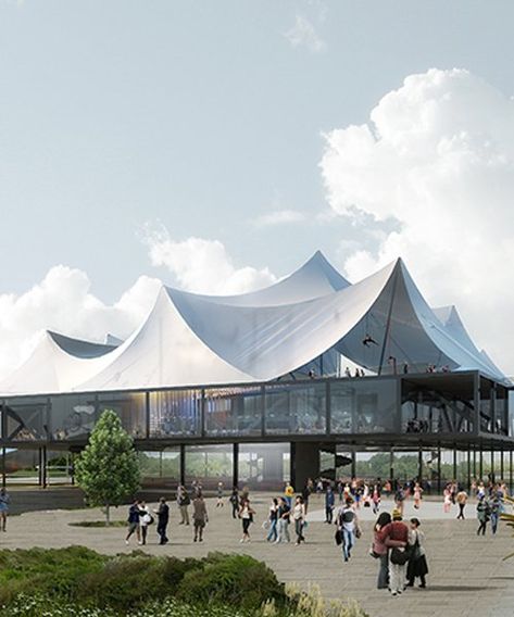 clement blanchet architecture designs contemporary circus for paris metropolitan area Kells Priory, Amphitheater Architecture, Home Improvement Hacks, Membrane Structure, Tensile Structures, Roof Maintenance, Roof Architecture, Things To Keep In Mind, Museum Architecture