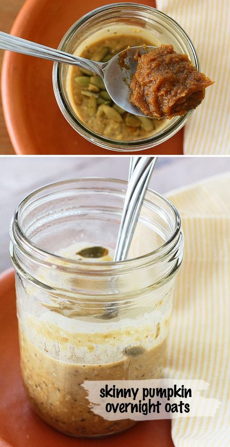 Overnight Oats With Pumpkin, Pecan Pumpkin Butter, Oats In A Jar, Pumpkin Overnight Oats, Overnight Oats In A Jar, Overnight Oat, Pumpkin Butter, No Cooking, Skinny Taste Recipes