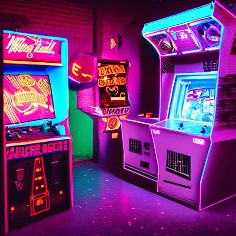 Game Arcade Aesthetic, Retro Game Aesthetic, Retro Gaming Aesthetic, Arcade Games Aesthetic, Retro Arcade Decor, 70s Arcade Aesthetic, Retro Arcade Aesthetic, Retro Arcade Design, Neon Alley