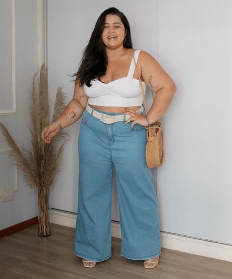 Calca Wide Leg Plus Size, Calça Wide Leg Jeans Plus Size, Croped Plus Size, Wide Leg Jeans Plus Size, Wide Leg Plus Size, Cropped Plus Size, Outfits Curvy, Plus Size Sewing, Look Plus Size