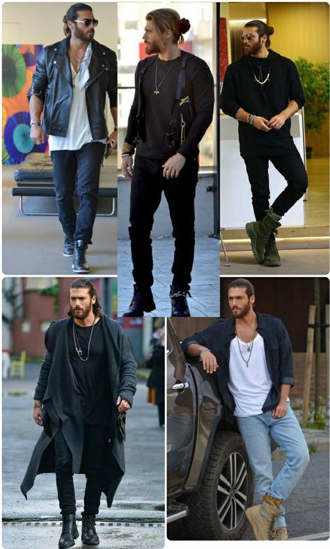 Long Hair Men Clothing Style, Men Rock Style Outfit, Flamboyant Natural Men, Rocker Look Men, Rocker Man Style, Outdoorsman Style, Men’s Rocker Style, Can Yaman Outfit, Bohemian Photoshoot