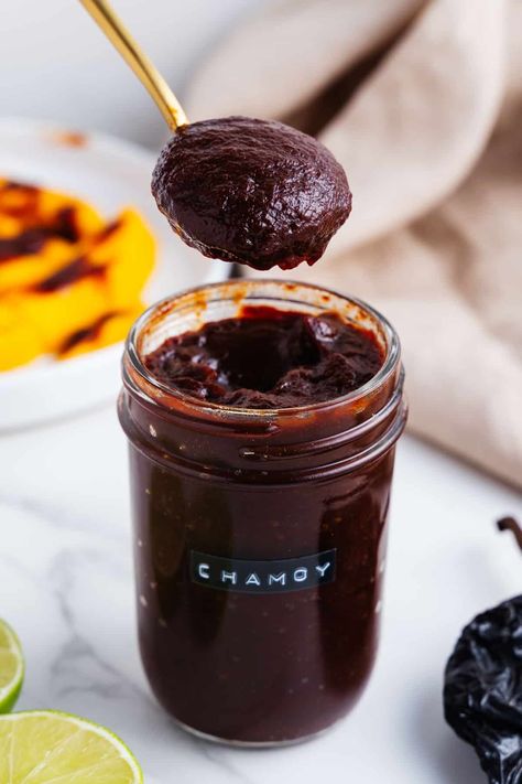 Chamoy is a quintessential Mexican ingredient that's included in just about every type of dish you can think of. Find out what is it, how to use it, and everything in between in this detailed guide. #chamoy Chamoy Recipe, Homemade Chamoy, Vegan Dressings, Chamoy Sauce, Lime Powder, Mexican Sauce, Zesty Sauce, Hot Sauces, Vegan Sauces