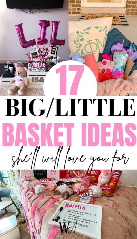 Are you trying to find your little the best gifts to put in her sorority big little basket? Here is over 17 different ideas to put in your big little basket! Sorority Sister Gifts, Phi Mu Sorority, Phi Mu Gifts, Sorority Gift Baskets Big Little Ideas, Big Little Basket Ideas Sorority Crafts, Sorority Gift Ideas, Sorority Basket Ideas, Sorority Little Baskets, Sorority Gift Baskets