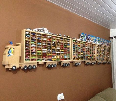 Toy Car Display, Hot Wheels Storage, Hanging Storage Shelves, Toy Car Storage, Hot Wheels Display, Toy Rooms, Boy Bedroom, Big Boy Room, Boys Bedrooms