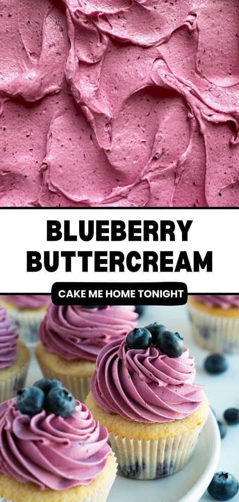 Homemade blueberry buttercream frosting made with real blueberries. An easy buttercream recipe perfect for cakes and cupcakes. Icing Recipe Flavored, Homemade Buttercream Frosting For Cake, Homemade Frosting For Cupcakes, Blueberry Frosting Buttercream, Frosting Recipes Easy Powdered Sugar, Buttercream Cupcake Frosting, Blueberry Ganache Recipe, Blueberry Cake Cream Cheese Frosting, Best Cake Frosting Recipe