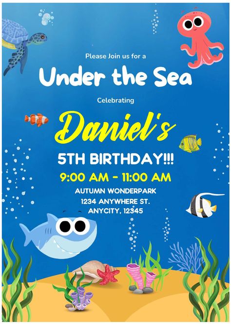 Get (Easily Edit PDF Invitation) Finny The Shark & Friends Birthday Invitation           Do your children enjoy belting out Baby Shark's song? It's an indication that they want birthday party kits featuring baby sharks for their thril... Finny The Shark, Friends Birthday Party Ideas, Friends Birthday Invitation, Shark Birthday Party Invitation, Friends Birthday Party, Peony Wedding Invitations, Baby Shark Song, Shark Birthday Party, Sunflower Wedding Invitations