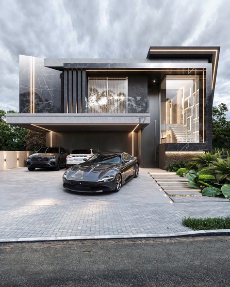 Dubai Villa Exterior, Dark Modern House, Dubai Villa, Dubai Houses, Dark Modern, Urban Landscape Design, Modern Architecture Building, Latest House Designs, Dubai Real Estate