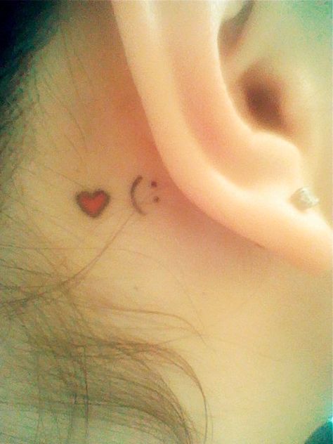 Smiley and Heart :)<3 Ear Tattoo, Behind Ear Tattoo, Smiley, Tattoos