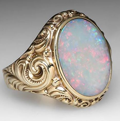 This bold vintage mens opal ring is crafted of solid 9k yellow gold. It features a solid white 9 carat oval cabochon Antique Opal Ring, Opal Ring Vintage, Rings Mens, Bijoux Art Nouveau, Ruby Rings, Men Rings, Mens Rings, Wax Carving, Fancy Rings