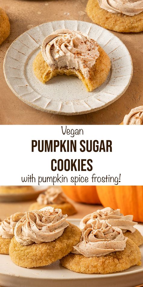 Vegan Pumpkin Dessert, Best Vegan Cookies, Healthy Vegan Cookies, Spice Frosting, Vegan Pies Recipes, Easy Vegan Cookies, Halloween Cookie Recipes, Vegan Frosting, Vegan Pumpkin Spice