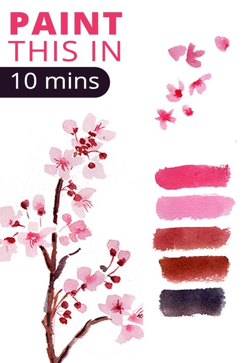 How To Paint Cherry Blossoms Watercolor, Cherry Blossom Mixed Media Art, Japanese Cherry Blossom Watercolor, Cherry Blossom Watercolor Tutorial, Ideas For English Project, How To Paint Cherry Blossoms, Watercolour Cherry Blossom, Paint Cherry Blossom, Cherry Blossom Tutorial