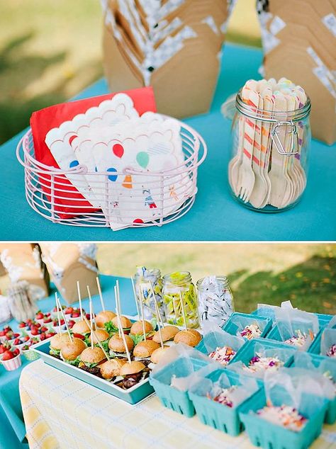 FUN & Colorful Backyard First Birthday! // Hostess with the Mostess® Birthday Cookout Ideas, Birthday Bbq Food, Backyard First Birthday, Backyard Bbq Birthday Party, Birthday Cookout, Colorful Backyard, Bbq Birthday Party, Kids Birthday Party Food, Birthday Party At Park