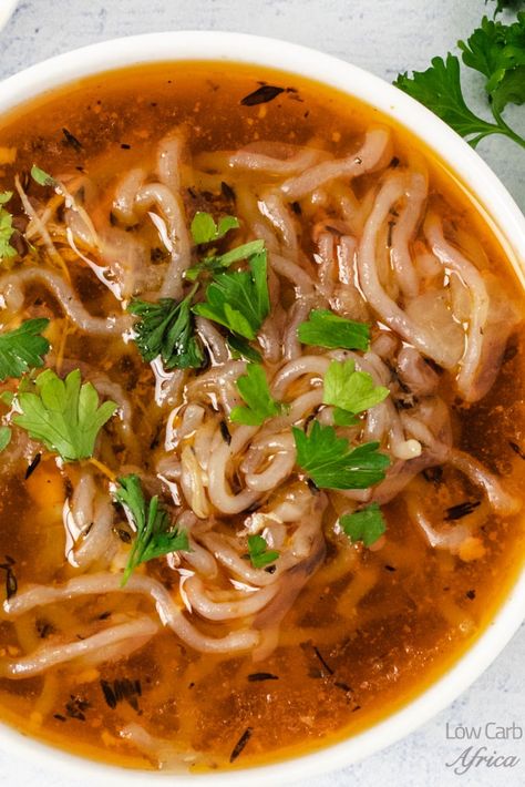 Shirataki chicken noodle soup – a savory, mouthwatering, heart-warming soup, exploding in flavor and deliciousness! This soup is perfect for fall as the weather gets cooler. #lowcarb #lowcarbrecipe #lowcarbdiet #keto #ketorecipe #ketodiet #lchf #paleo #glutenfree #sugarfree #soups | LowCarbAfrica.com Konjac Noodles Recipes Chicken, Konjac Noodle Soup, Miracle Noodle Recipe, Keto Chicken Noodle Soup, Keri Diet, Shirataki Noodle Recipes, Shirataki Recipes, Spicy Soups, 2024 Diet