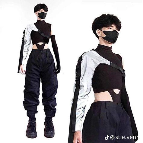 Outfit References Male, Tech Wear Fashion Men, Cyberpunk Formal Wear, Cyberpunk Aesthetic Fashion Men, Male Pole Dancer Outfit, Futuristic Style Men, Smart Clothing Technology, Future Clothes Concept, Cyberpunk Outfit Futuristic