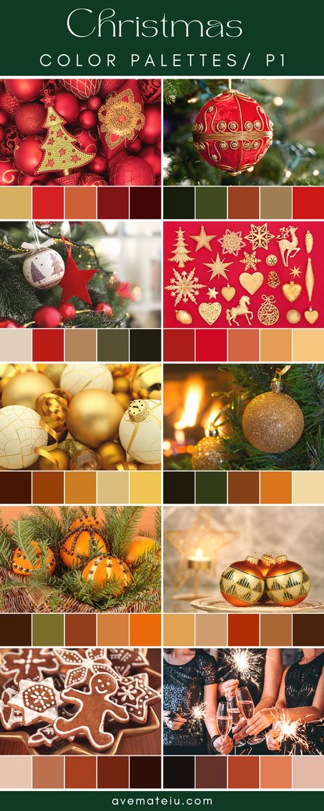 20 Christmas Color Palettes 2021 - Color combination, Color pallets, Color palettes, Color scheme, Color inspiration, Colour Palettes, Art, Inspiration, Bright, Background, Warm, Dark, Design, Yellow, Green, Orange, Red, Purple, Blue, Gold, Silver, Rose Gold, Rustic, Christmas 2021, Winter, Nature, Seasonal, Season, Natural Christmas Wedding Color Palette Colour Schemes, Traditional Christmas Colour Palette, Christmas Colour Palette 2023, Christmas Colours 2023, Color Pallet Christmas, Rustic Christmas Color Palette, Christmas Color Palette 2023, Christmas Pallete Color, Christmas Color Palettes