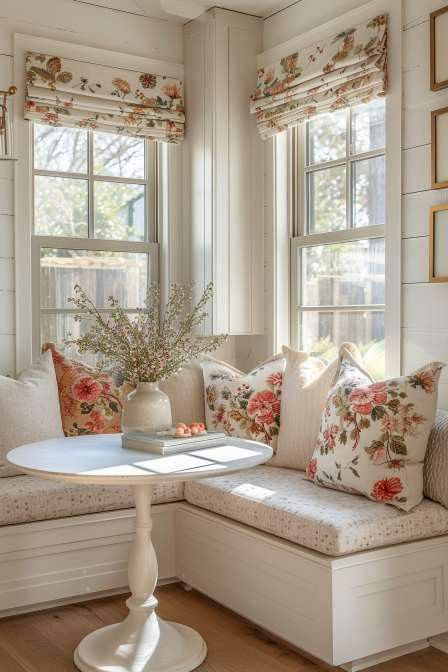 Farmhouse Breakfast Nook, Banquette Design, Farmhouse Breakfast, Breakfast Nook Ideas, Corner Bench, Nook Ideas, Casa Vintage, Cottage Kitchens, Window Seats