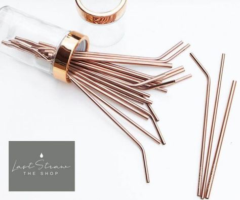 Rose Gold Kitchen Accessories, Sustainable Alternatives, Gold Kitchen Accessories, Rose Gold Kitchen, Gold Straws, Smoothie Straw, Reusable Straws, Party Straws, Hot Cocoa Bar