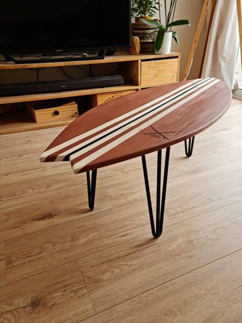 Surfboard Table, Surf Room Decor, Fish Surfboard, Surfboard Coffee Table, Surf Room, Surfboard Decor, Wooden Surfboard, Table Handmade, Wooden Fish