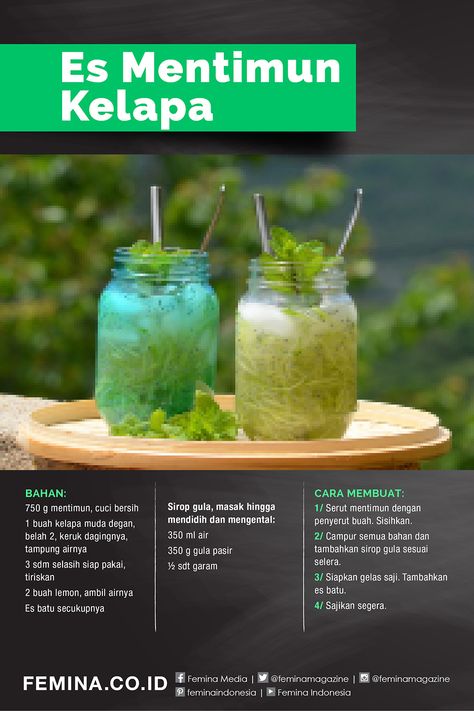 Minuman yang segar untuk berbuka puasa. Bahannya mudah didapat dan mudah membuatnya. #resepfemina #indonesianfood #dessert #takjil #bukapuasa #ramadan Resep Mojito, Icee Recipe, Spiced Drinks, Berbuka Puasa, Pastry And Bakery, Food Drinks Dessert, Food Recepie, Indonesian Food, Cafe Food