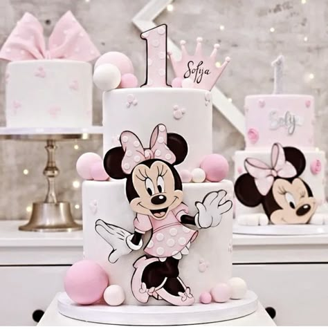 Pastel Minnie Mouse Rosa, Minnie Mouse Cake Ideas, Birthday Cake Minnie Mouse, Minnie Mouse Cakes, Minnie Mouse Cake Design, Minnie Mouse Birthday Cake, Mickey Mouse Birthday Theme, Minnie Mouse Gifts, Fiesta Mickey Mouse