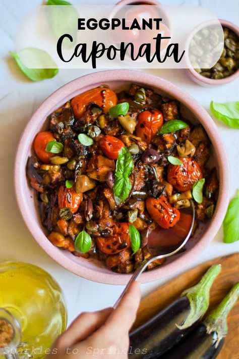 Eggplant Caponata is sweet and savory all in one bite as it combines eggplant, cherry tomatoes, onion, and olives that are mixed in a balsamic vinegar glaze. It is the perfect appetizer to share with friends. Balsamic Vinegar Glaze, Eggplant Caponata, Trending Recipes, Old Fashioned Recipes, Balsamic Glaze, Perfect Appetizers, Food Trends, Sweet And Savory, Family Friendly Meals