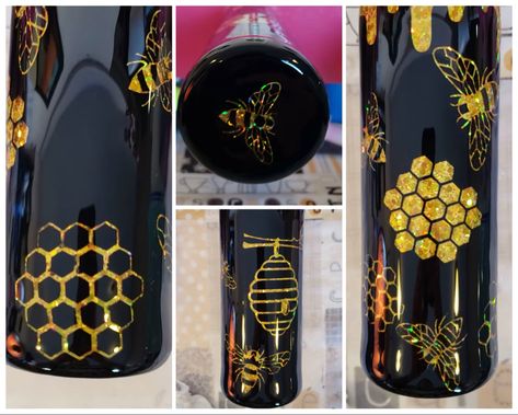 Black And Gold Tumbler Ideas, Bumble Bee Tumbler Ideas, Bee Tumbler Ideas, Bee Tumbler, Cup Making, Glitter Yeti, Tissue Paper Crafts, Tumbler Pictures, Glitter Tumbler Cups