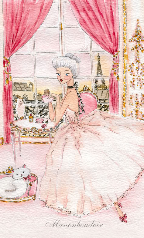 Manonboudoir, illustrations of your Parisian dreams 🏹💕✨ Get transported to Paris with delicate, rosy-hued art of Manonboudoir. Wrapped in delicate pink tissue and tied with the pearly satin ribbon, Manonboudoir prints will make a perfect gift for the lovers of all things feminine, vintage and pink. Pink Paris Art, Paris Scenery, French Art Prints, Girly Artwork, Watercolor Paris, Parisian Decor, Parisian Art, Paris Illustration, Day In Paris