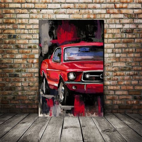 Classic Ford Mustang, Mustang Art, Ford Mustang 1967, Large Wall Art Canvas, Decor Large Wall, Car Artwork, Automotive Decor, Grand Art Mural, Garage Art