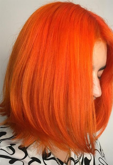 59 Fiery Orange Hair Color Shades: Orange Hair Dyeing Tips - Glowsly Orange Hair Color Ideas, Bright Orange Hair, Orange Hair Color, Orange Hair Dye, Dramatic Hair Colors, Yellow Hair Color, Cherry Red Hair, Hair Dye Brush, Hair Orange