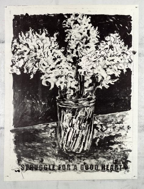 Sketch Vase, Bunch Of Flowers Drawing, William Kentridge, Vases Art, Live Drawing, Flowers In A Vase, Vase Flower, Good Heart, Lithography