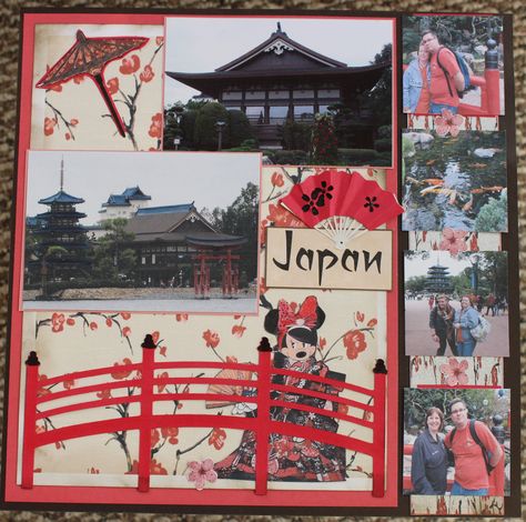 Epcot Japan scrapbook page. Japan Scrapbook, Travel Guides Layout, Epcot Japan, Japan Package, Disney Scrapbooking Layouts, Disney Japan, Disney Scrapbook Pages, Disney Memories, Disney Epcot