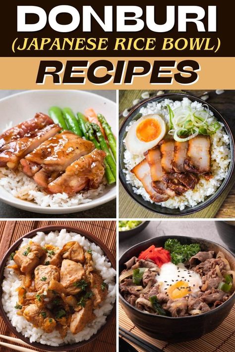 Donburi Bowl Recipes, Rice Dishes Japanese, Japanese Donburi Rice Bowls, Asian Inspired Rice Bowls, Donburi Bowl Chicken, Don Buri Bowl, Japanese Meal Prep For The Week, Rice Bowl Menu Ideas, Japanese Poke Bowl