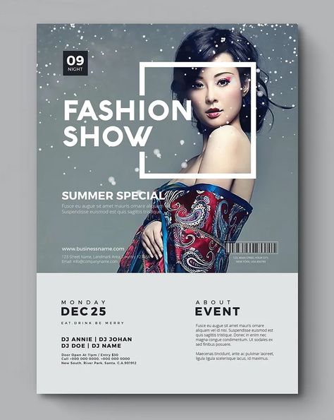 Fashion Flyer Template PSD Fashion Show Flyer Design, Fashion Brand Poster, Fashion Flyer Design, Fashion Show Flyer, Magazines Design, Show Flyer, Fashion Flyer, Fashion Show Invitation, Fashion Show Poster