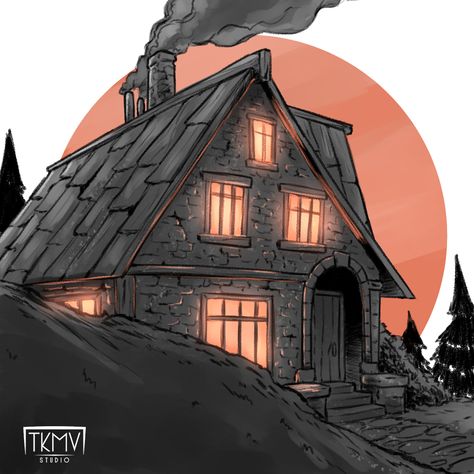 ArtStation - Witch Cottage Collection Old Illustration, Background Inspiration, Witch Cottage, Ipad Background, Witch House, House Stuff, House Exterior, Concept Art, Witch