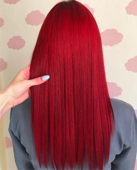 Bright Cherry Red Hair, Bright Red Hair Aesthetic, Blood Red Hair Color, Bright Red Hair Dye, Red Hair Streaks, Deep Red Hair Color, Unique Hair Color, Bright Red Hair Color, Natural Hair Colors