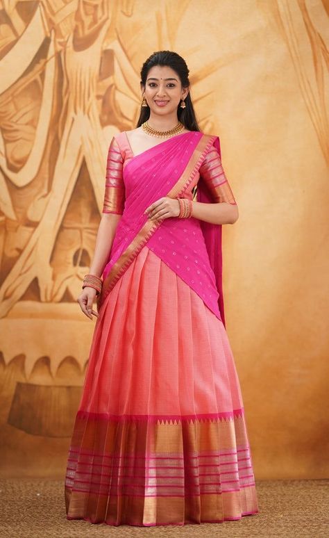 Modern Half Saree, Bridal Lehenga Designs, Long Frock Designs, Sarees For Girls, Half Saree Lehenga, Half Sarees, Traditional Indian Dress, Gaun Fashion, Casual Indian Fashion