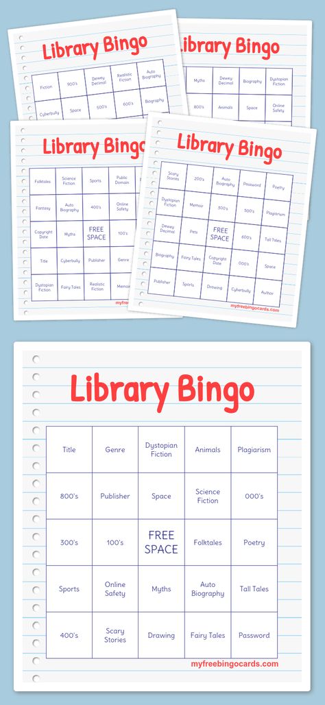 Library Bingo Library Bingo, People Bingo, Bingo Card Generator, Free Printable Bingo Cards, Free Bingo Cards, Word Bingo, Literary Terms, Dolch Sight Words, Bingo Cards Printable