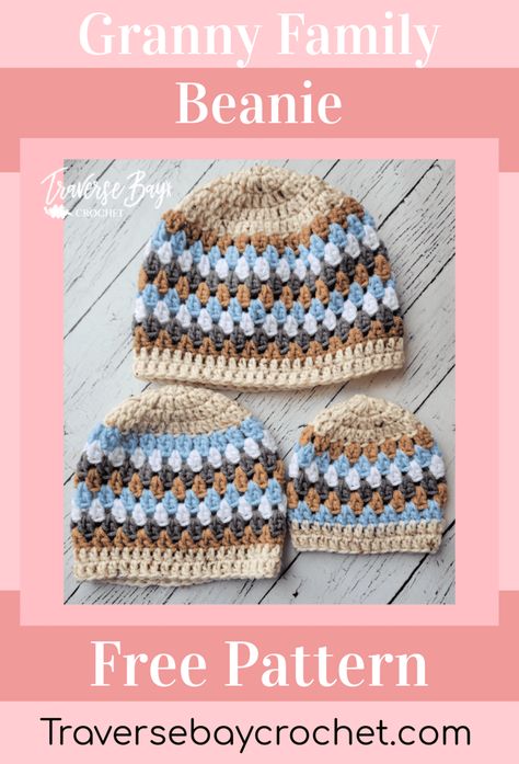 Crochet Granny Stitch Hat Pattern, Granny Square Hat Pattern Free, Granny Beanie, Granny Stitch Hat, Crochet Granny Stitch, Hat Patterns Free, Basic Crochet Stitches, Crochet Hat Pattern, Crochet Basics