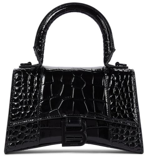 Hourglass Xs Croc-Effect Tote | Balenciaga - Mytheresa Balenciaga Hourglass Bag, Hinged Ring, Balenciaga Handbags, Balenciaga Women, Matte Black Hardware, Balenciaga Black, Rene Caovilla, Balenciaga Bag, Handle Bag