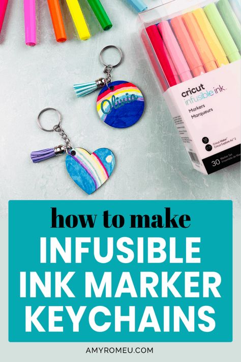 How to Use Infusible Ink Markers to Make a DIY Keychain. Learn what paper to use with Cricut Infusible Ink Markers and Pens. Cricut Infusible Ink Pens Projects, Make A Keychain, Pen Projects, Diy Marker, Infusible Ink Transfer Sheets, Ink Markers, How To Use Cricut, Pen Craft, Pen Diy